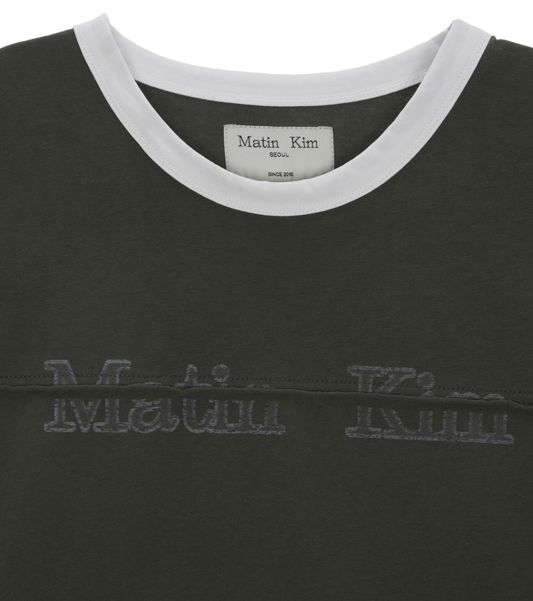 Logo Cutted Ringer Crop Top in Charcoal