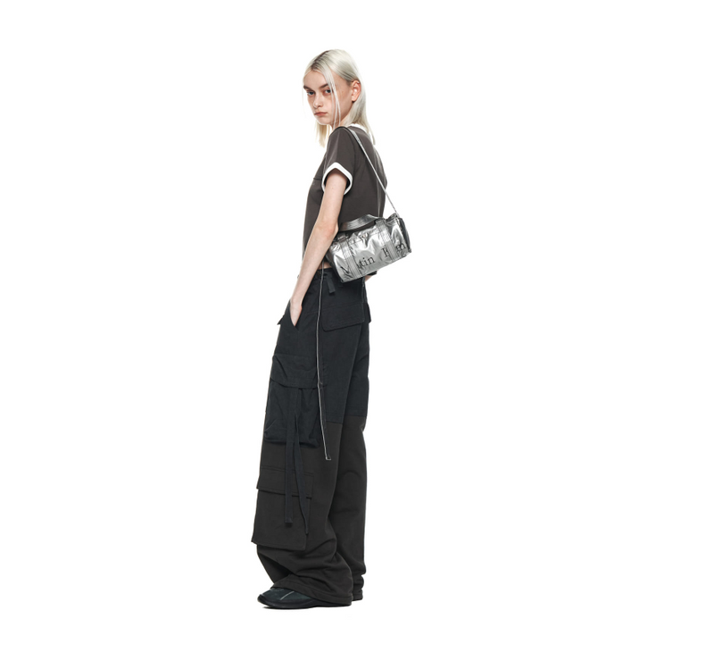 Logo Cutted Ringer Crop Top in Charcoal