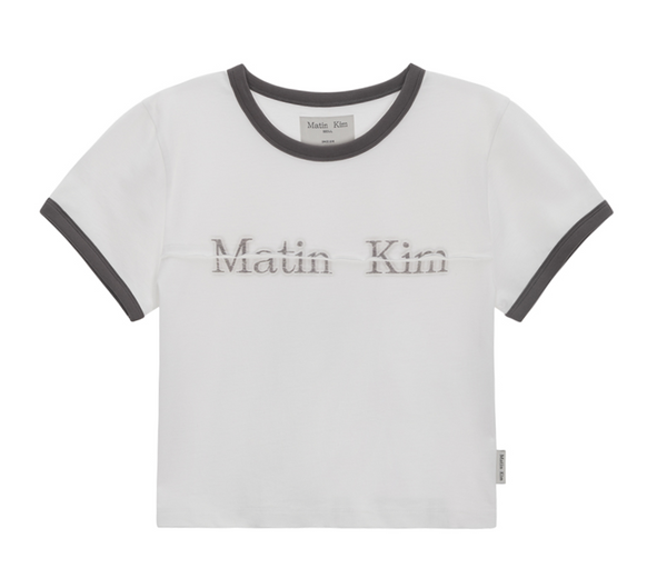 Logo Cutted Ringer Crop Top in White