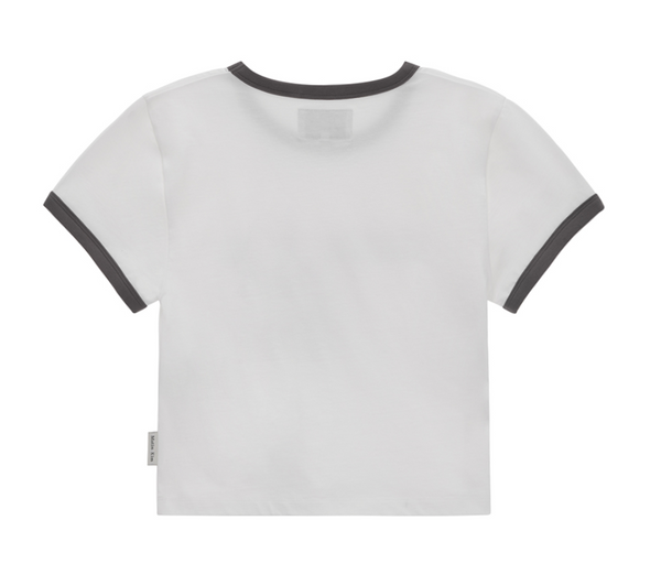 Logo Cutted Ringer Crop Top in White
