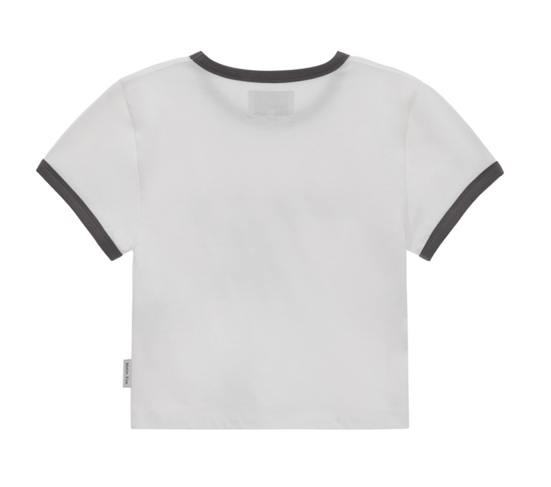 Logo Cutted Ringer Crop Top in White