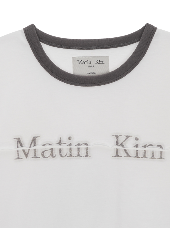 Logo Cutted Ringer Crop Top in White