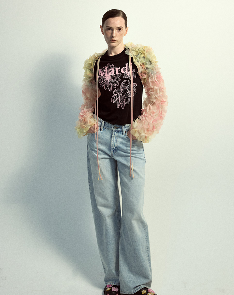 Slim Tshirt Triple Flower Black Pink