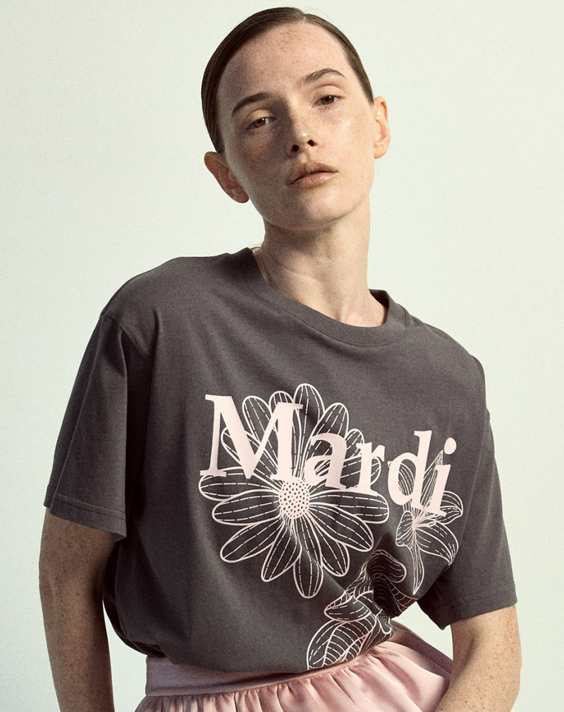 Tshirt Triple Flower Charcoal Pink