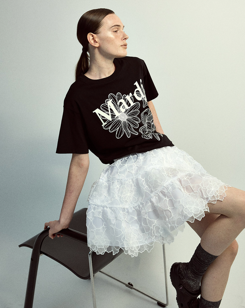 Tshirt Triple Flower Black Ivory