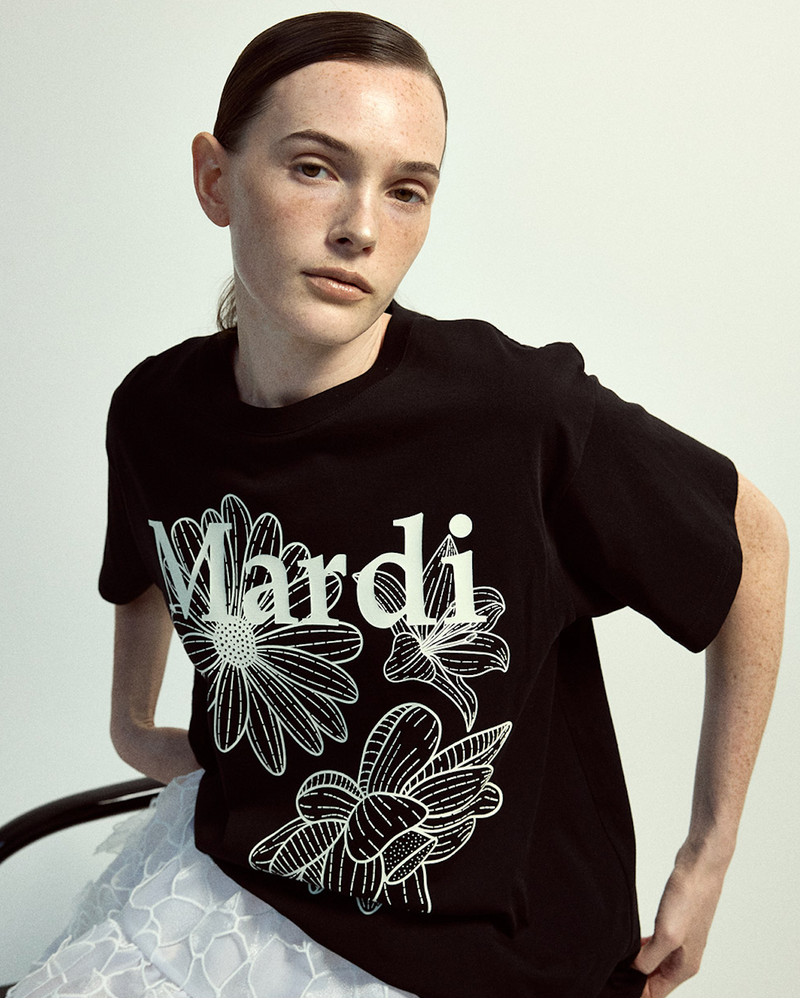 Tshirt Triple Flower Black Ivory