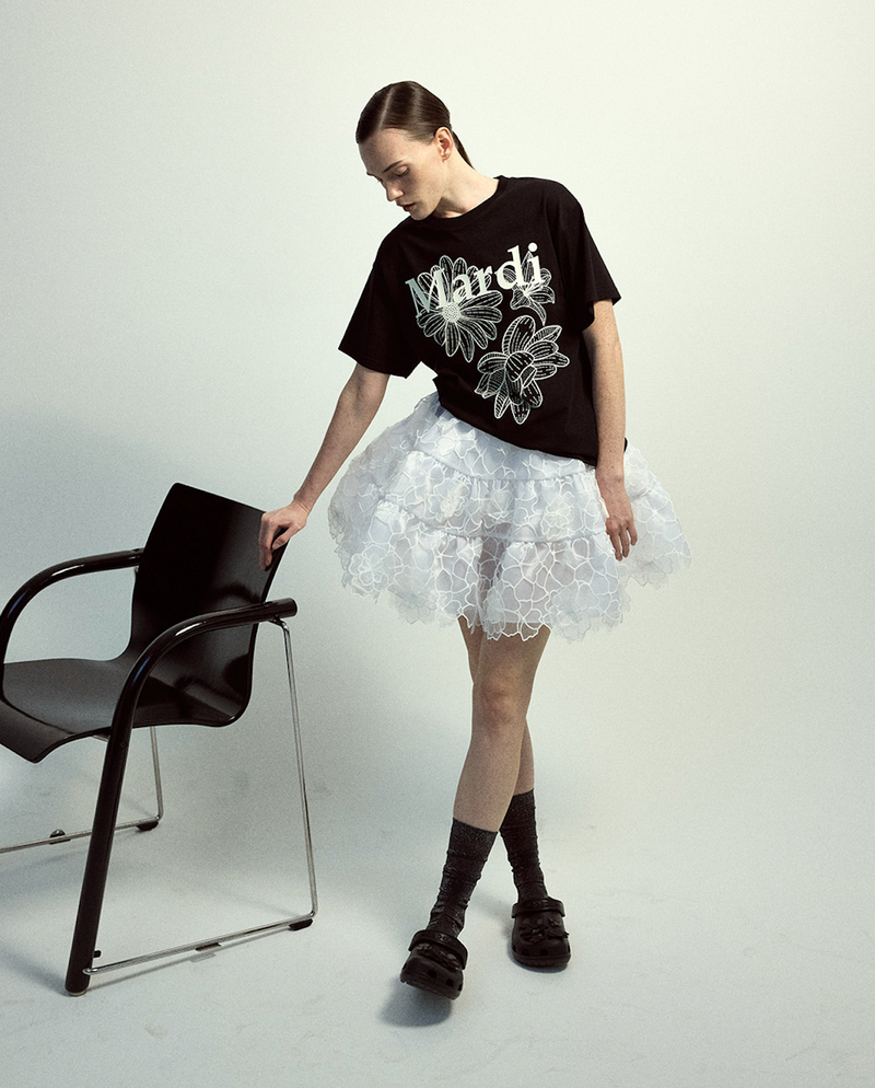 Tshirt Triple Flower Black Ivory