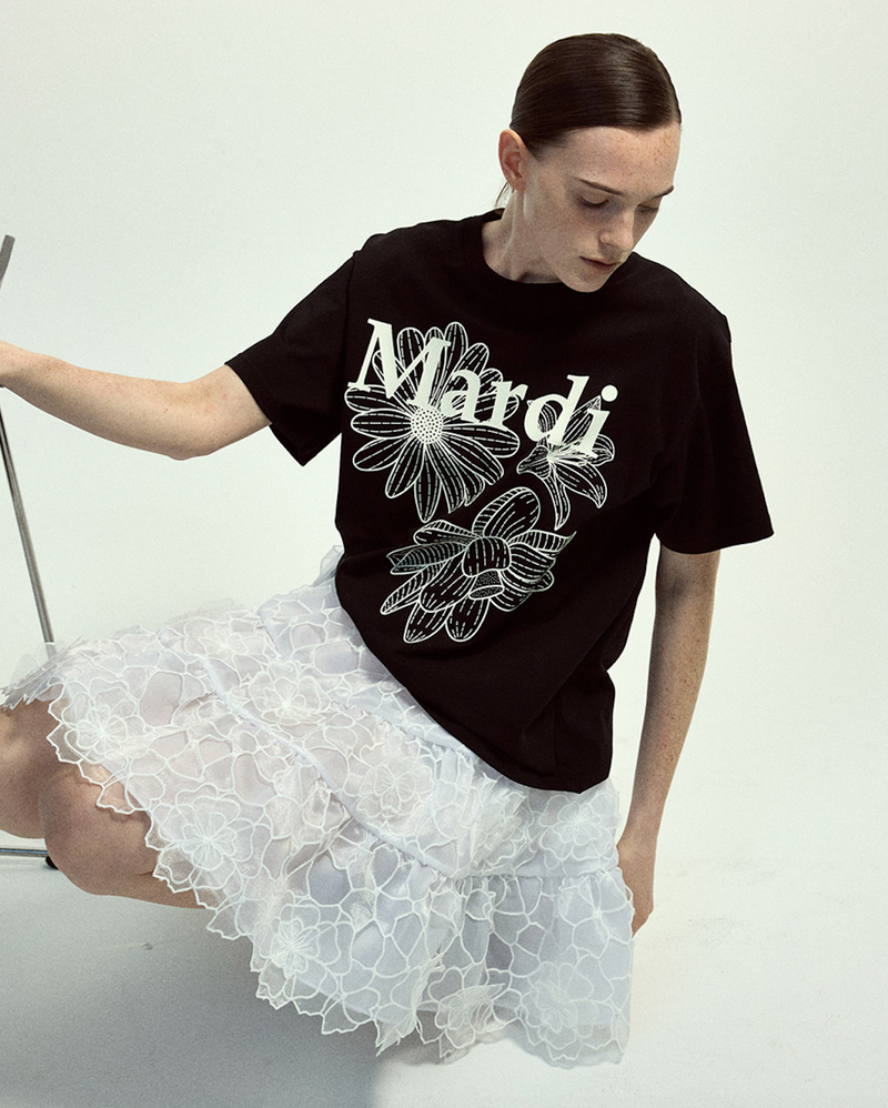Tshirt Triple Flower Black Ivory