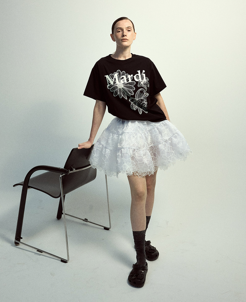 Tshirt Triple Flower Black Ivory