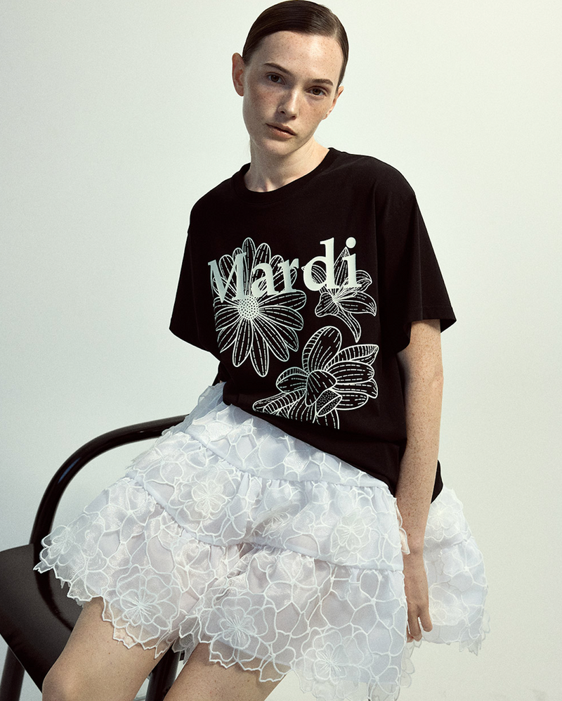 Tshirt Triple Flower Black Ivory