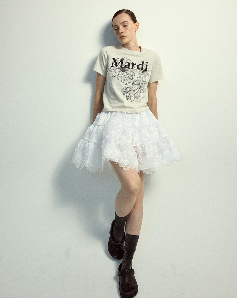 Slim Tshirt Triple Flower Oatmeal Black
