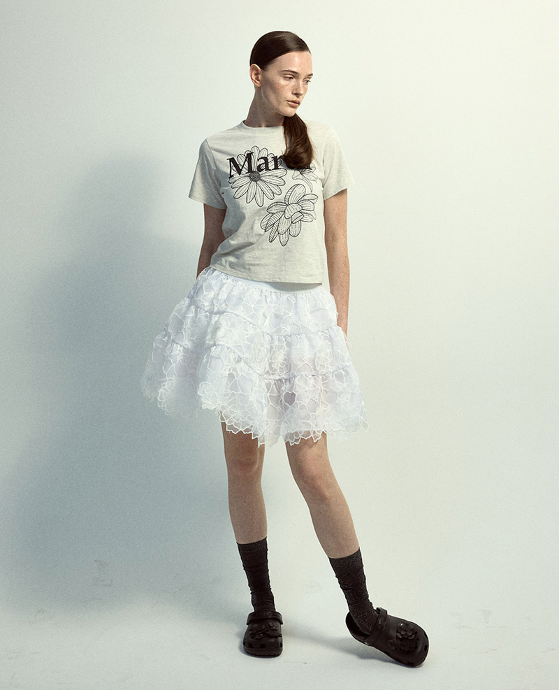 Slim Tshirt Triple Flower Oatmeal Black