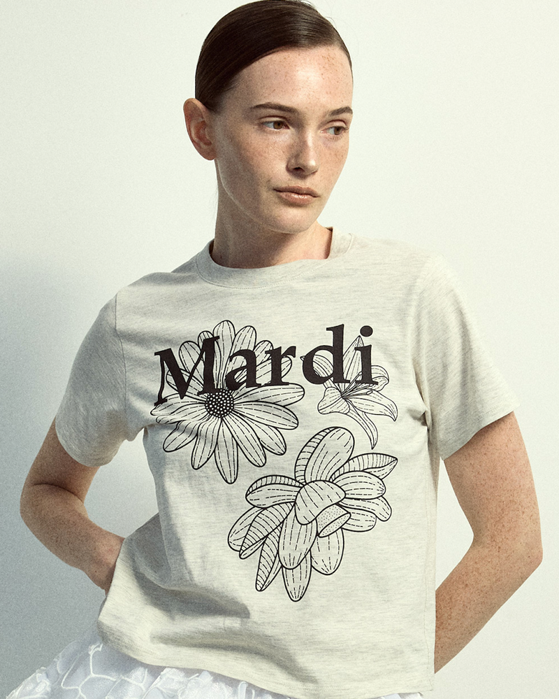 Slim Tshirt Triple Flower Oatmeal Black