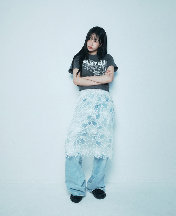 Slim Tshirt Triple Flower Charcoal Ivory
