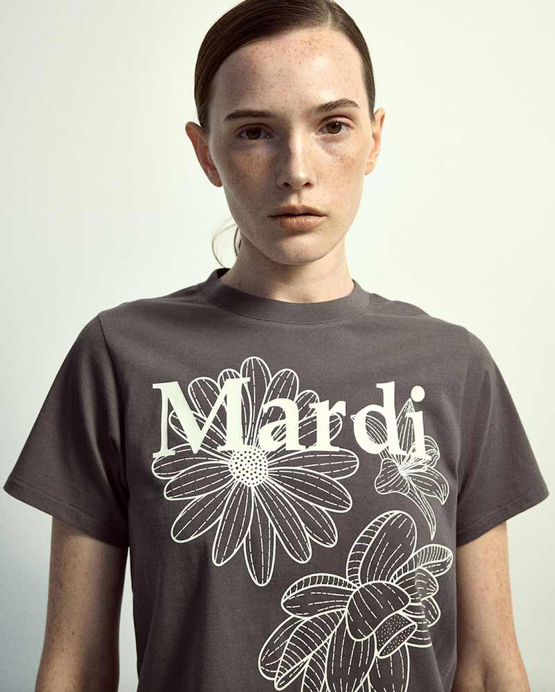 Slim Tshirt Triple Flower Charcoal Ivory