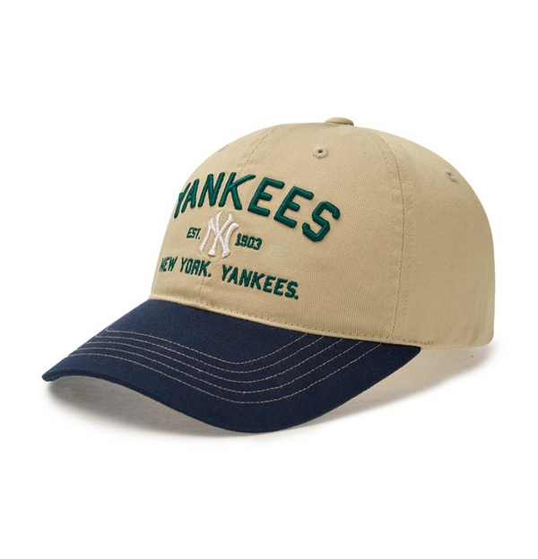 Varsity Lettering Color Block Unstructured Ball Cap NY Yankees Beige