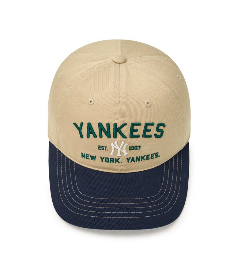 Varsity Lettering Color Block Unstructured Ball Cap NY Yankees Beige