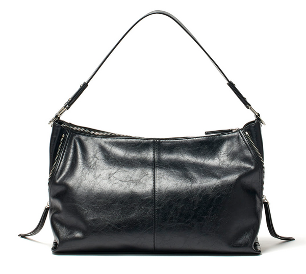 Side Zipper Shoulder Bag in Black