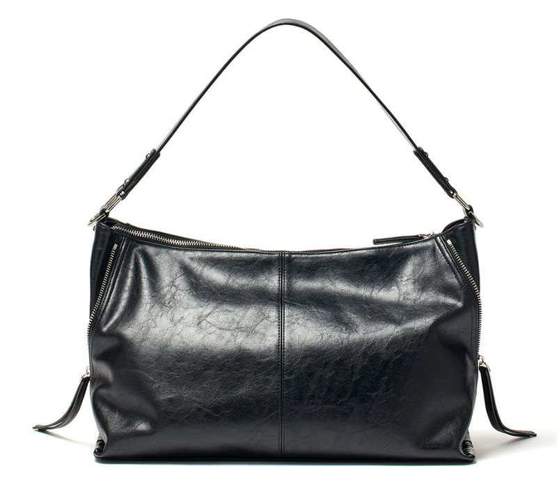 Side Zipper Shoulder Bag in Black