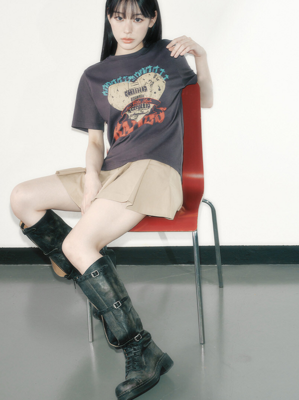 Heart Ravers Graphic T-Shirt Oversized Charcoal