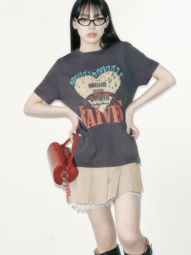 Heart Ravers Graphic T-Shirt Oversized Charcoal