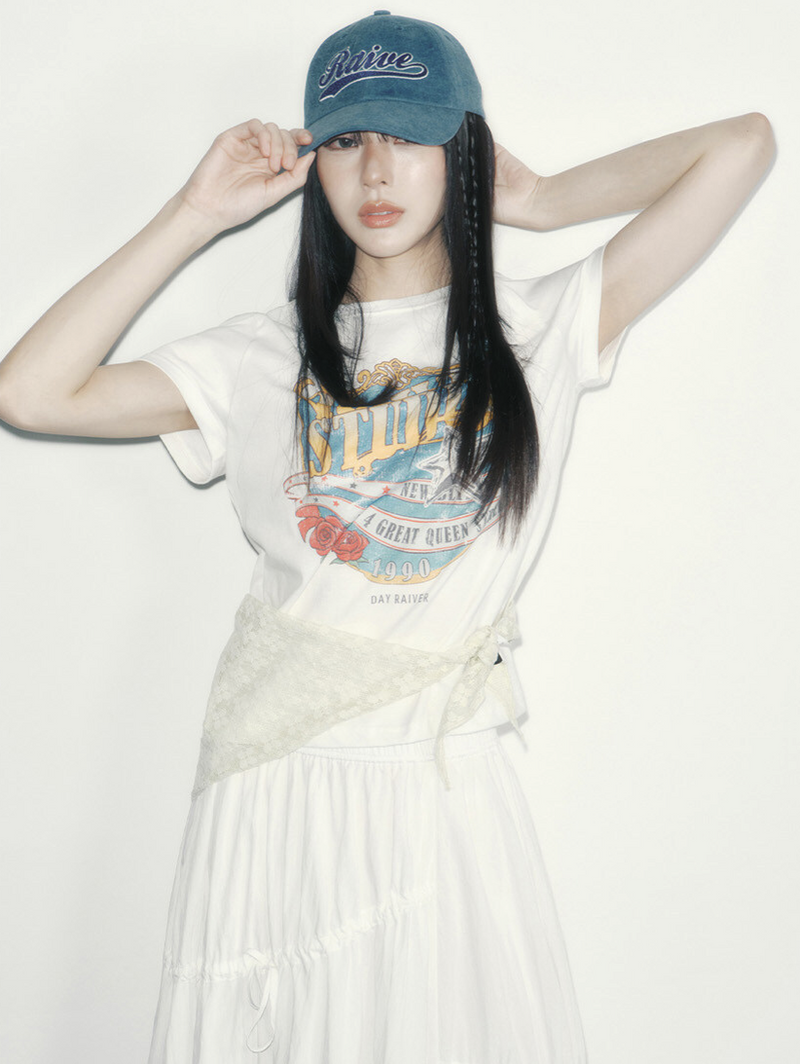 Crown Raive Graphic T-shirt Crop White