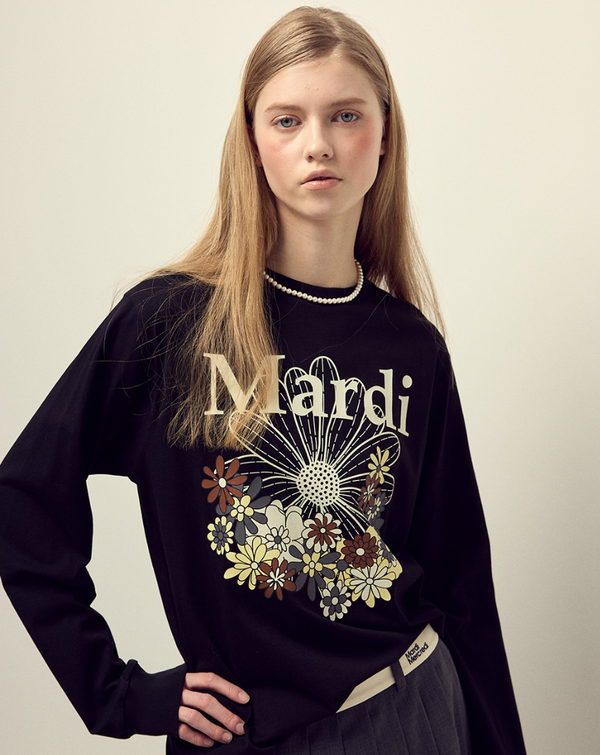 T-shirt Long Sleeve Flowermardi Jardin Black Ivory