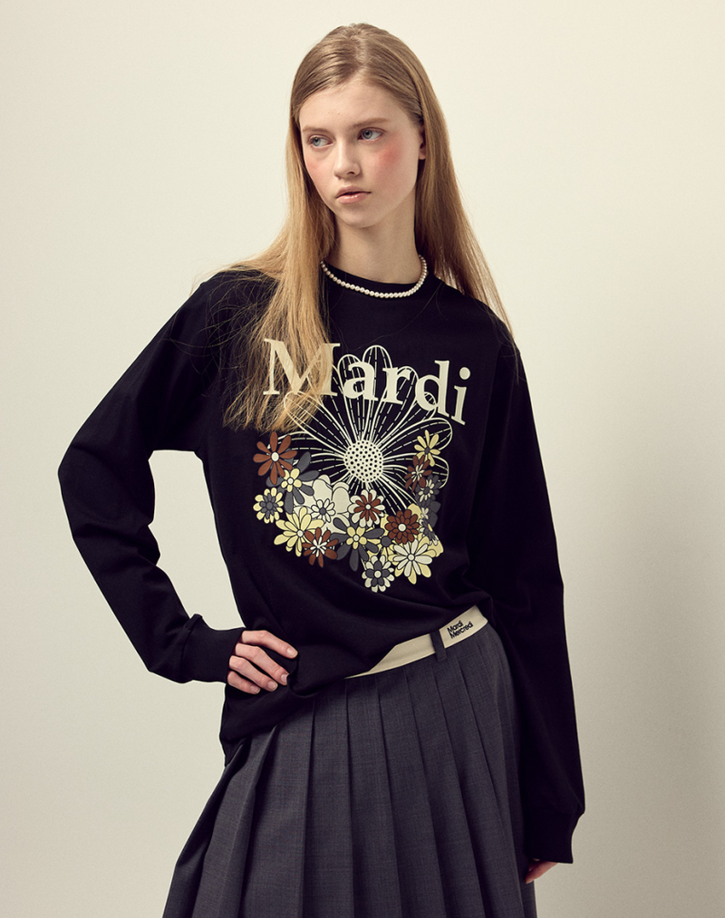 T-shirt Long Sleeve Flowermardi Jardin Black Ivory