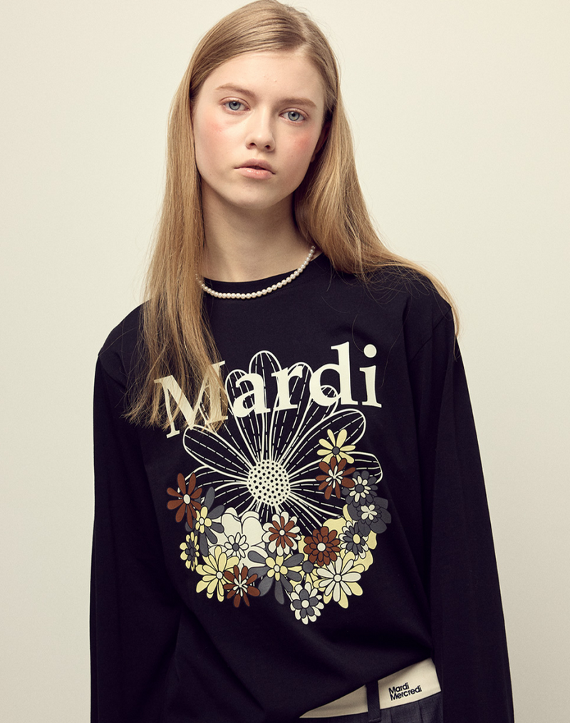 T-shirt Long Sleeve Flowermardi Jardin Black Ivory