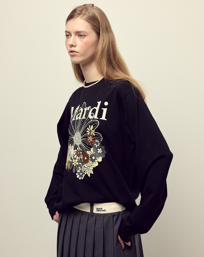T-shirt Long Sleeve Flowermardi Jardin Black Ivory