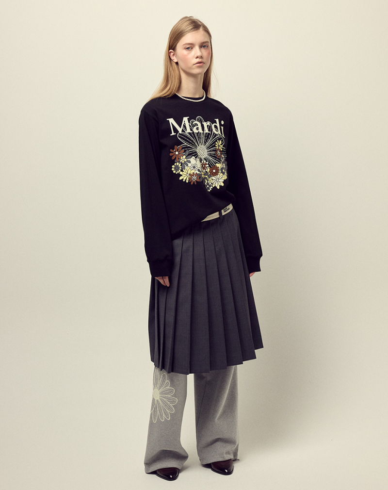 T-shirt Long Sleeve Flowermardi Jardin Black Ivory