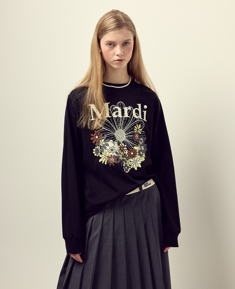 T-shirt Long Sleeve Flowermardi Jardin Black Ivory