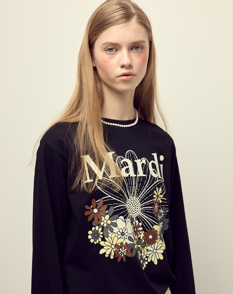 T-shirt Long Sleeve Flowermardi Jardin Black Ivory