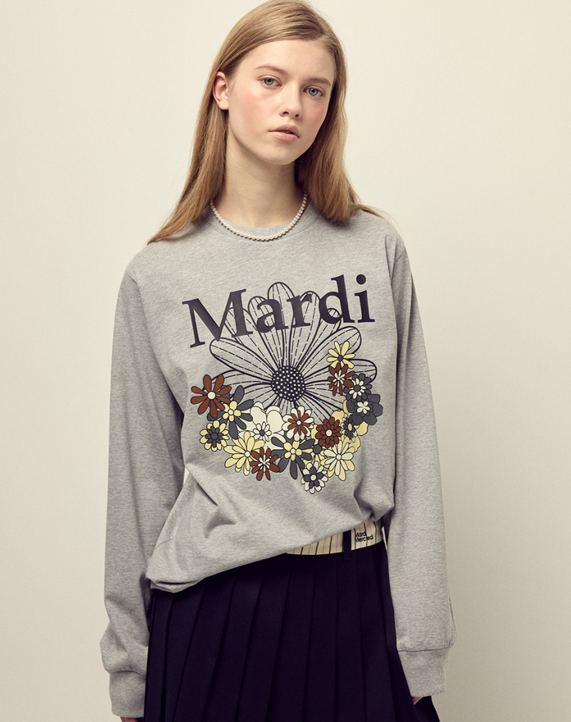 T-shirt Long Sleeve Flowermardi Jardin Grey Black