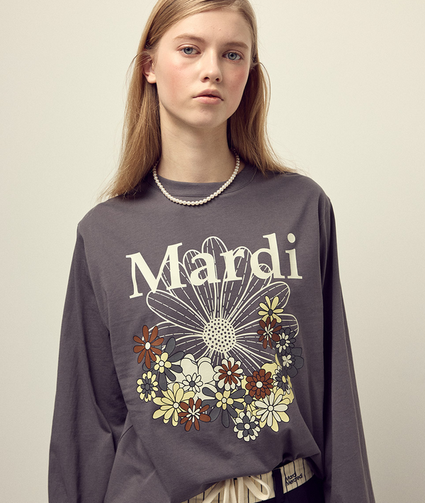 T-shirt Long Sleeve Flowermardi Jardin Charcoal Ivory