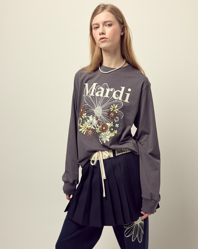 T-shirt Long Sleeve Flowermardi Jardin Charcoal Ivory