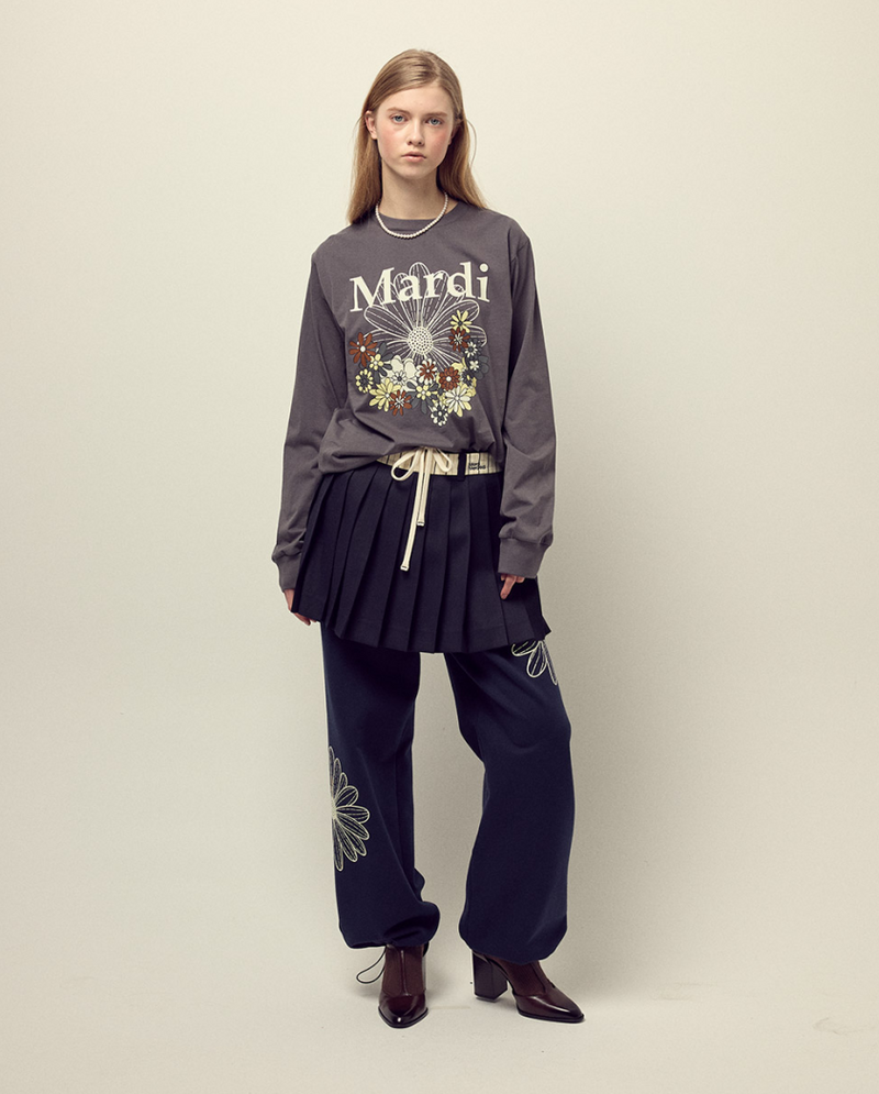T-shirt Long Sleeve Flowermardi Jardin Charcoal Ivory