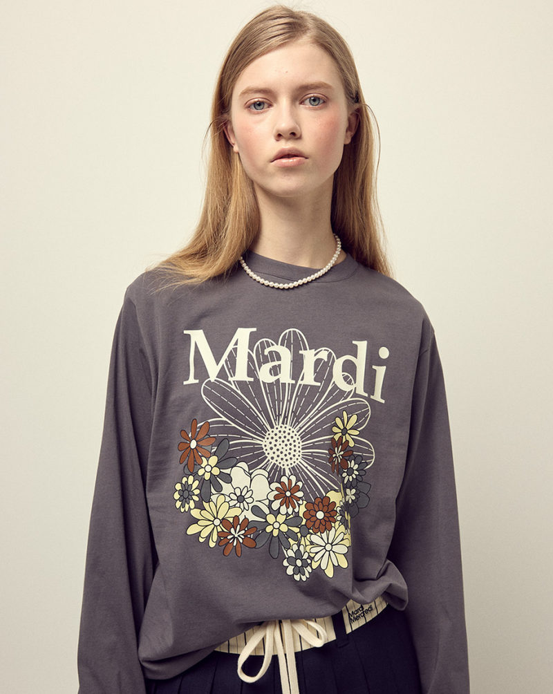 T-shirt Long Sleeve Flowermardi Jardin Charcoal Ivory