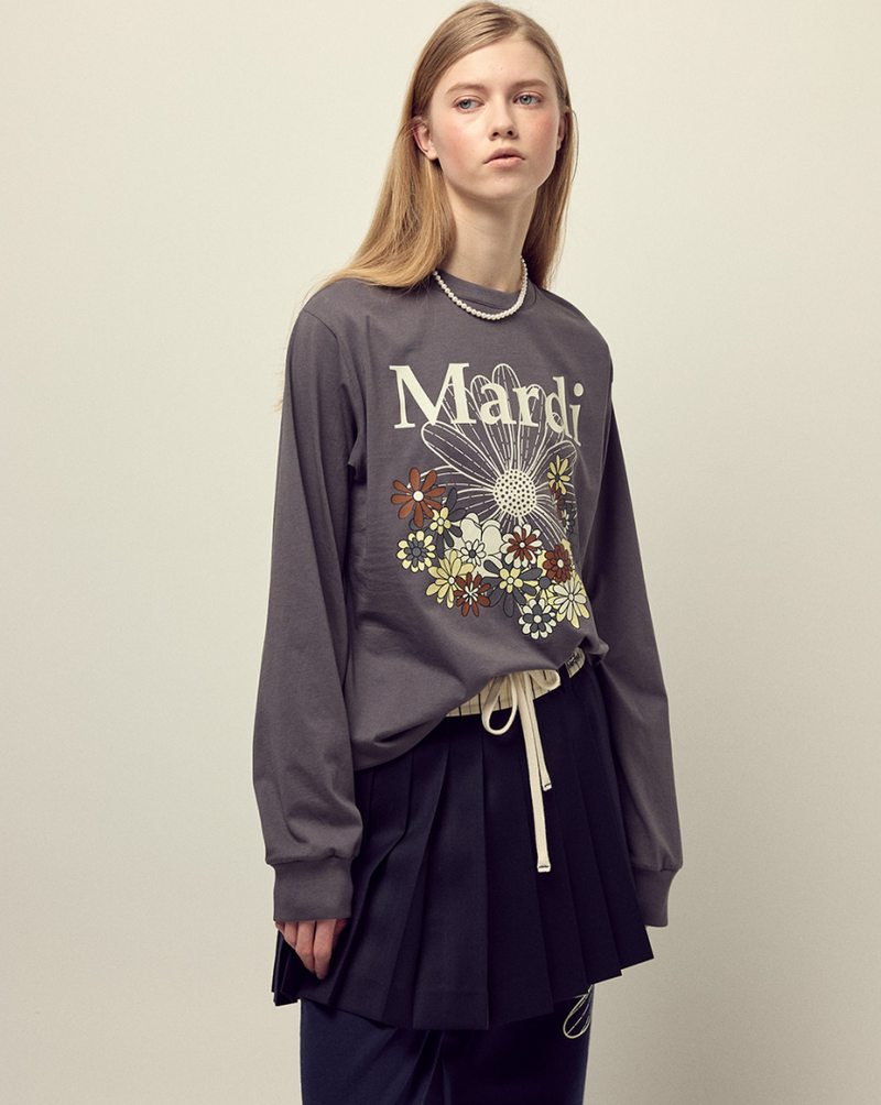 T-shirt Long Sleeve Flowermardi Jardin Charcoal Ivory