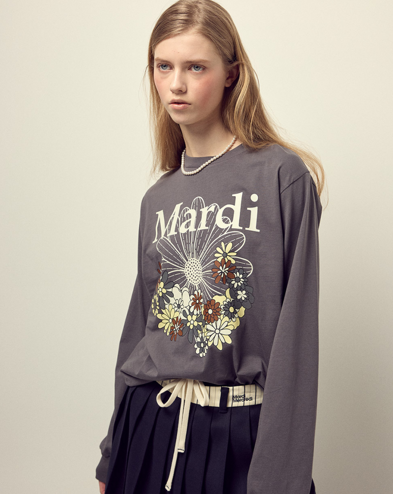 T-shirt Long Sleeve Flowermardi Jardin Charcoal Ivory