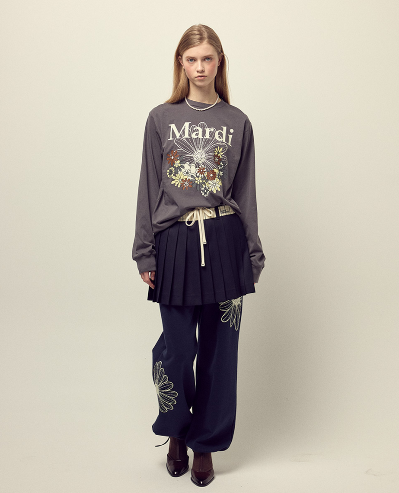T-shirt Long Sleeve Flowermardi Jardin Charcoal Ivory