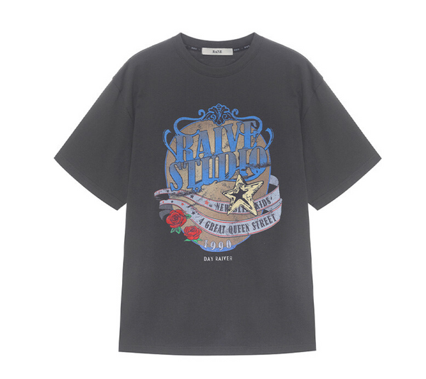 Crown Raive Graphic T-shirt Oversized Charcoal