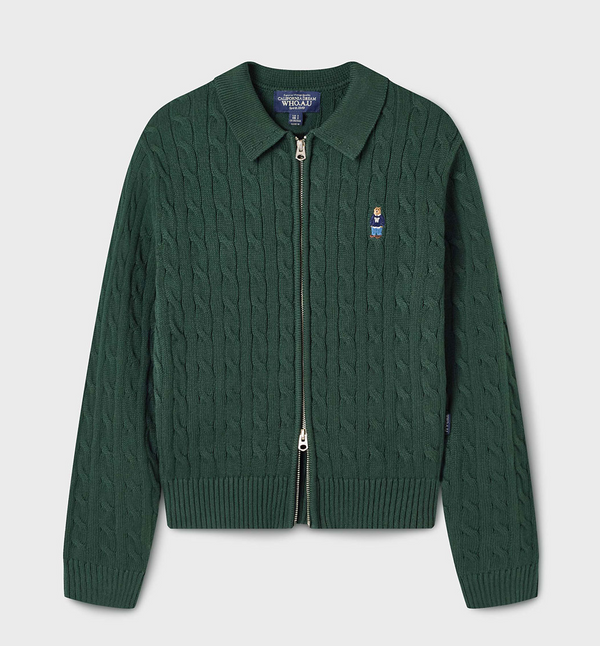 Steve Crop Cable Zip-up Cardigan Dark Green