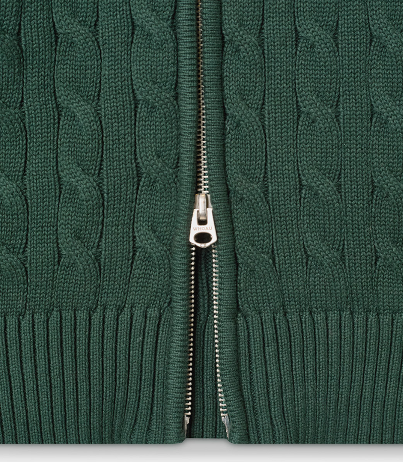 Steve Crop Cable Zip-up Cardigan Dark Green