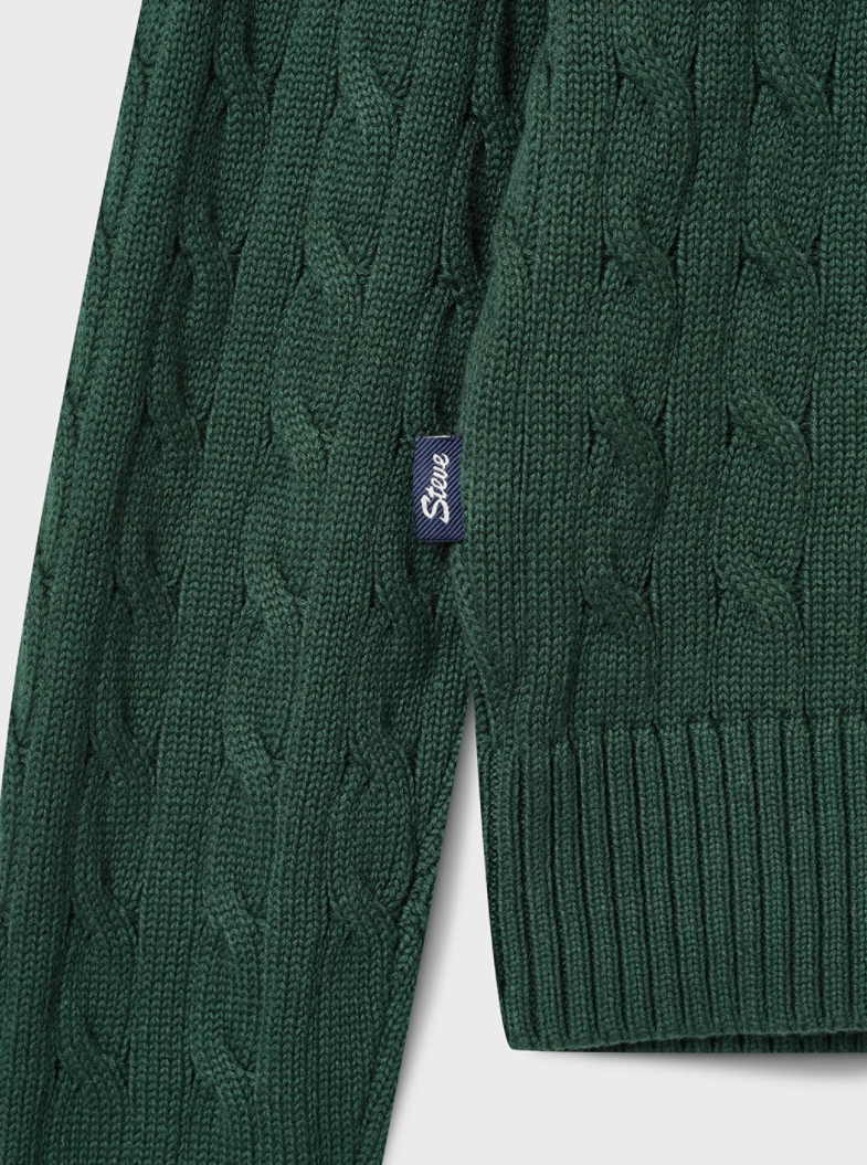 Steve Crop Cable Zip-up Cardigan Dark Green