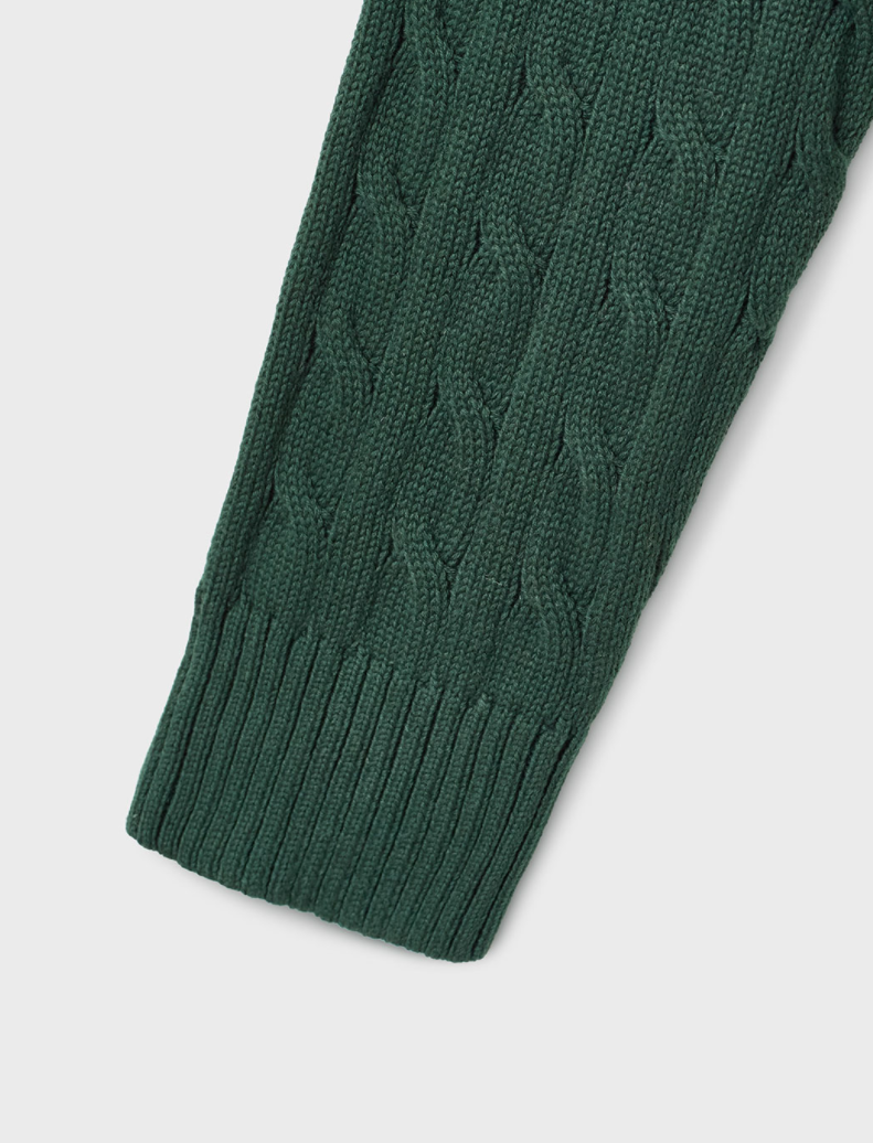 Steve Crop Cable Zip-up Cardigan Dark Green