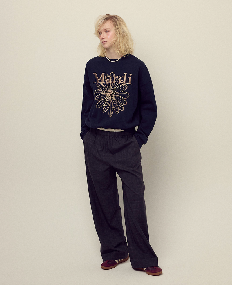 Sweatshirt Flowermardi Needlework Navy Taupe