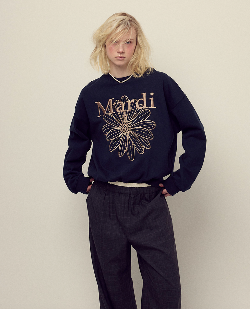 Sweatshirt Flowermardi Needlework Navy Taupe