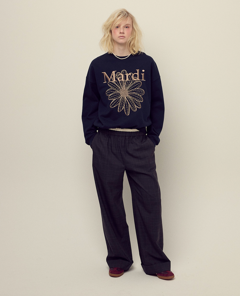 Sweatshirt Flowermardi Needlework Navy Taupe