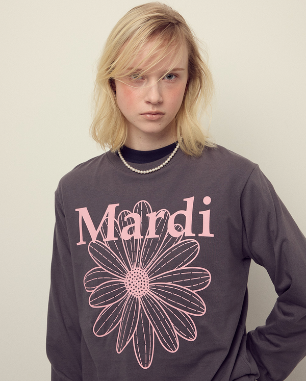 T-shirt Long Sleeve Flowermardi Charcoal Pink